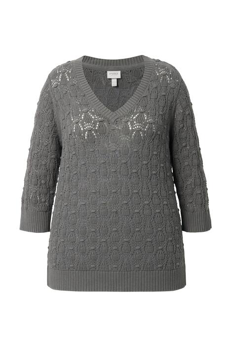 Svetr, strukturovaný, výstřih do V, 3/4 rukávy, biobavlna