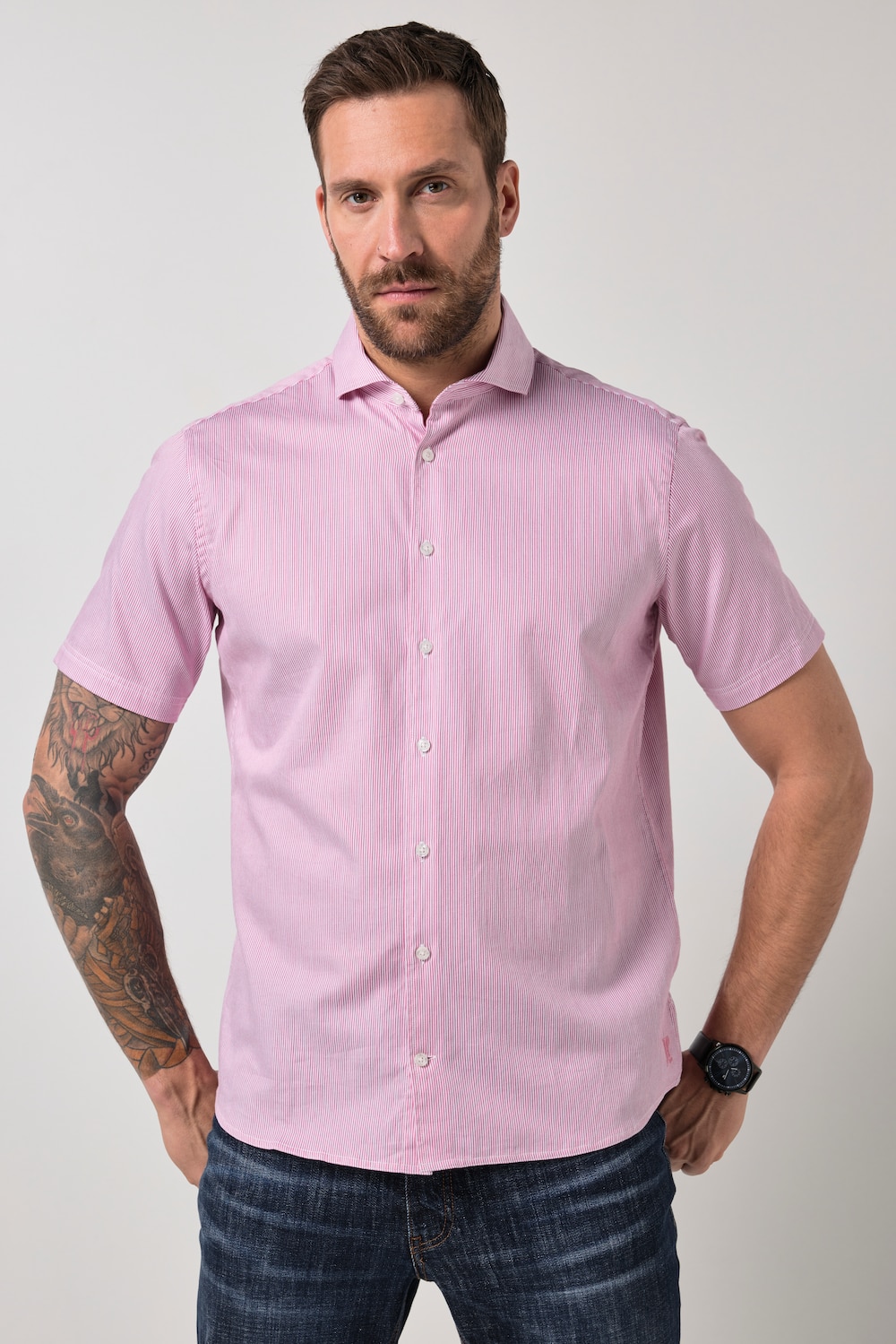 JP1880 Business-Streifenhemd, Business, Halbarm, Haikragen, Modern Fit, bis 8 XL