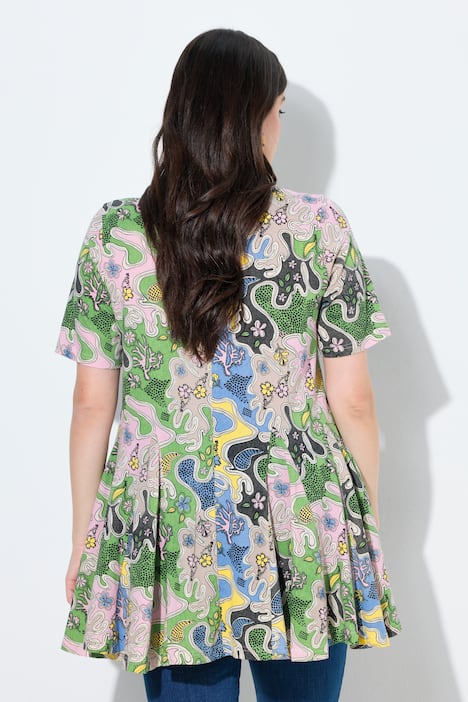 T-shirt, krój trapezowy, dekolt tunikowy, rękaw 1/2, bawełna organiczna