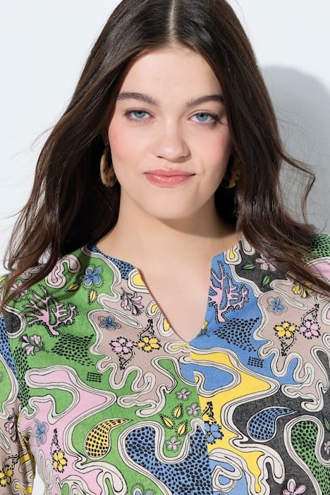 T-shirt, krój trapezowy, dekolt tunikowy, rękaw 1/2, bawełna organiczna