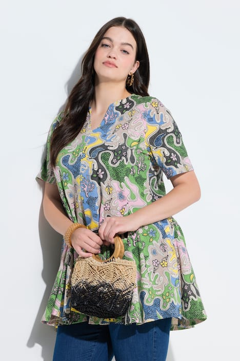 T-shirt, krój trapezowy, dekolt tunikowy, rękaw 1/2, bawełna organiczna