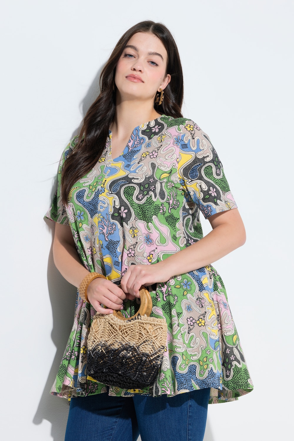 T-Shirt, A-Linie, Tunika-Ausschnitt, Halbarm, Biobaumwolle