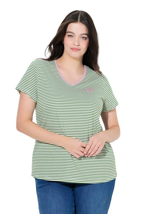 Tričko, pruhy, výstřih do V, krátké rukávy, biobavlna