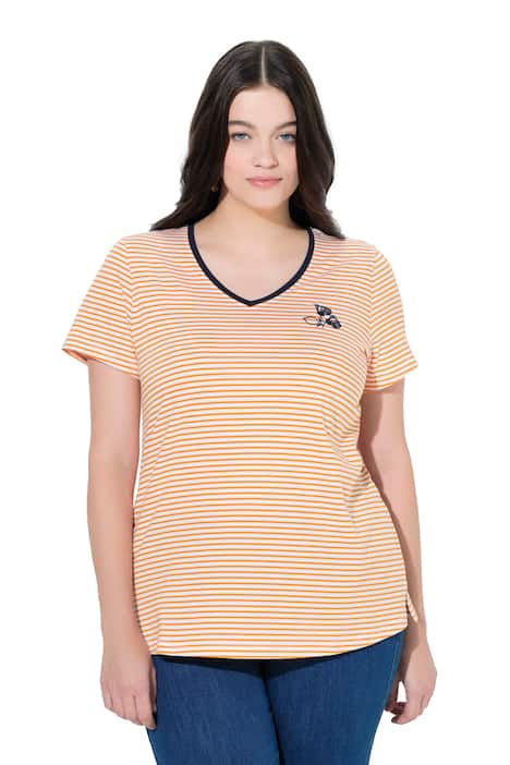 Tričko, pruhy, výstřih do V, krátké rukávy, biobavlna