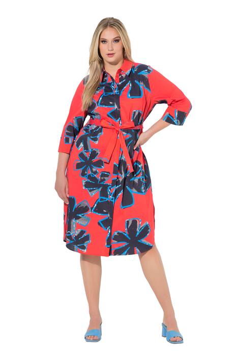 Košilové midi šaty, květy, A střih, 3/4 rukávy