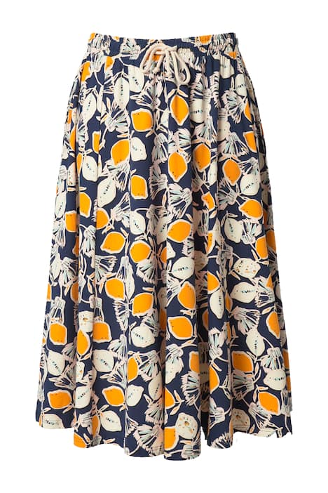 Midi sukně, citrony, elastický pas, kapsy, biobavlna