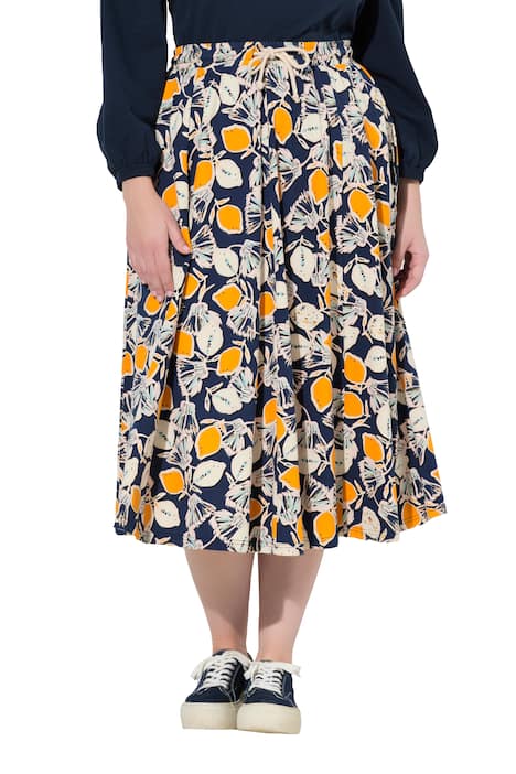 Midi sukně, citrony, elastický pas, kapsy, biobavlna