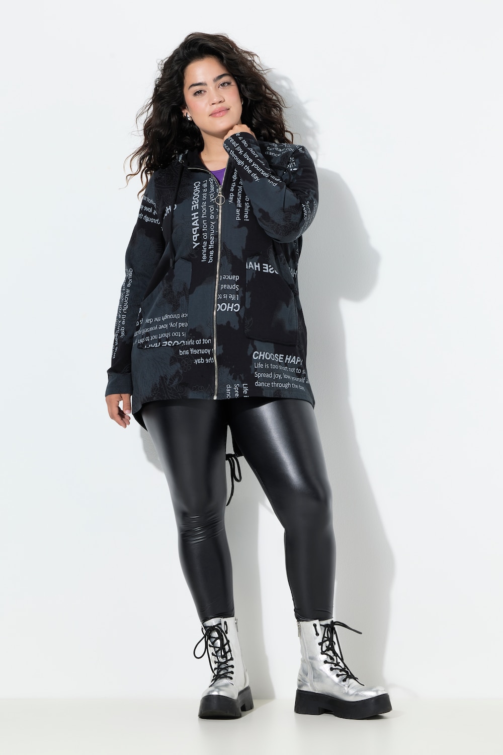 Sweatjacke, A-Linie, Alloverdruck, Kapuze