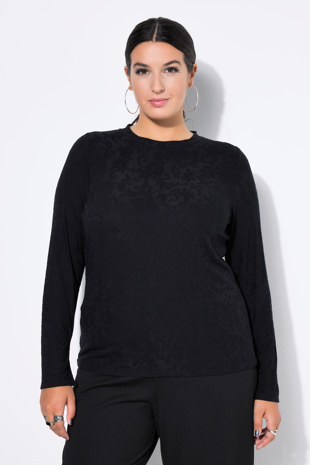 Große Größen Longsleeve, Damen, schwarz, Größe: 46/48, Viskose, Studio Untold