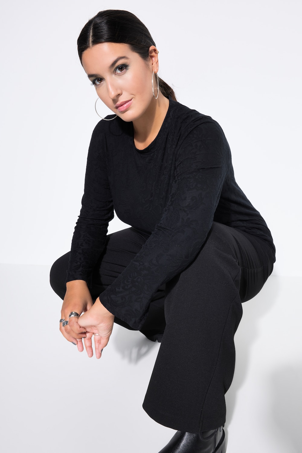 Große Größen Longsleeve, Damen, schwarz, Größe: 58/60, Viskose, Studio Untold