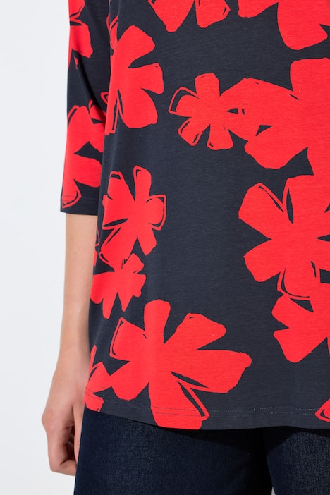 Shirt, Blüten, A-Linie, Rundhals, Keyhole, 3/4-Arm