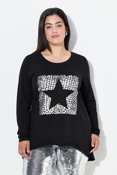 T-Shirt, A-Linie, Metallic-Stern, Langarm