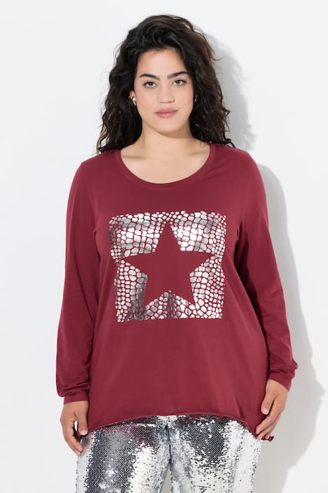 T-Shirt, A-Linie, Metallic-Stern, Langarm