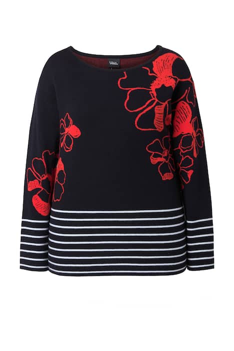 Svetr, květy, lodičkový výstřih, dlouhé rukávy