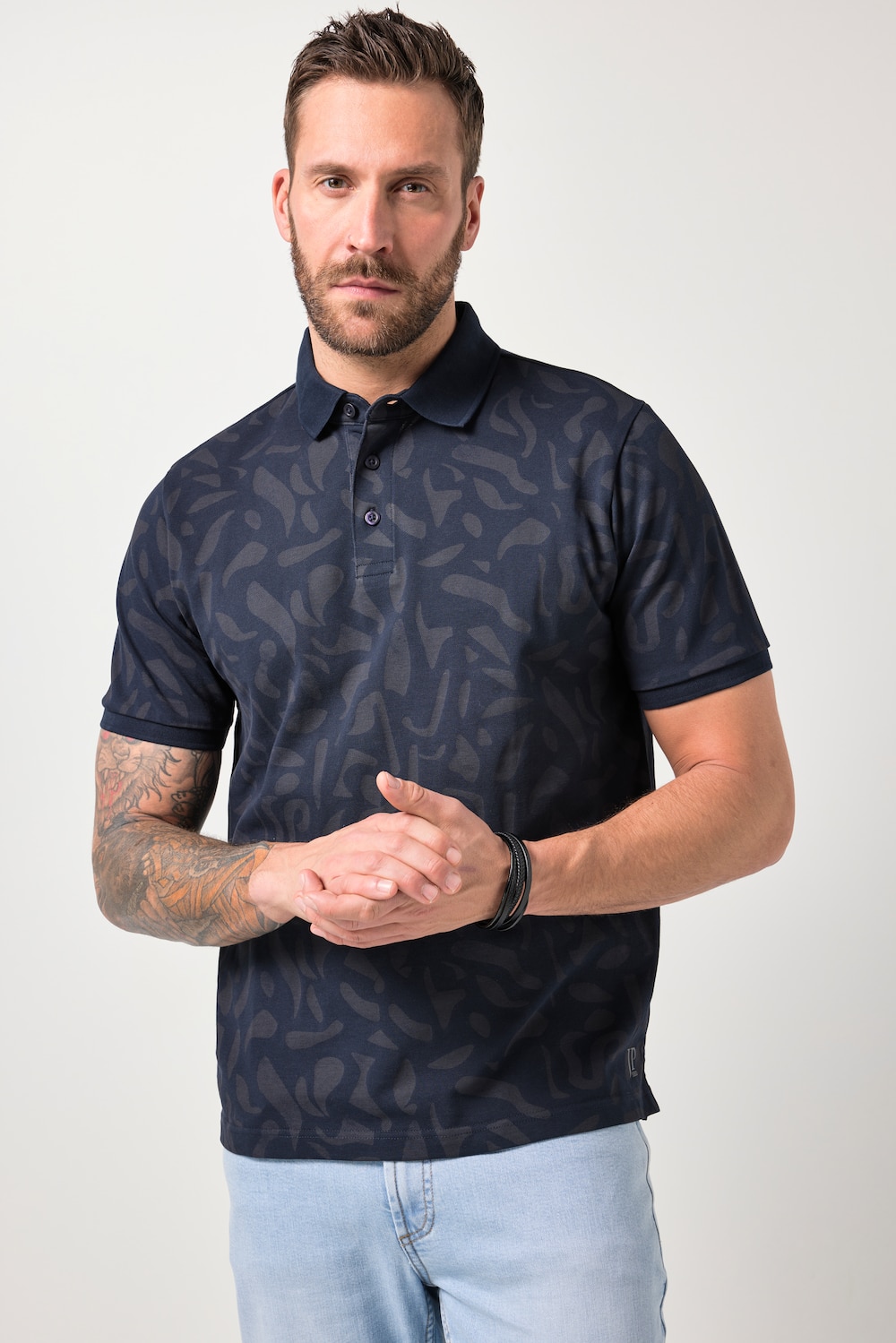 JP1880 Poloshirt, Piqué, Alloverprint, Halbarm, bis 8 XL