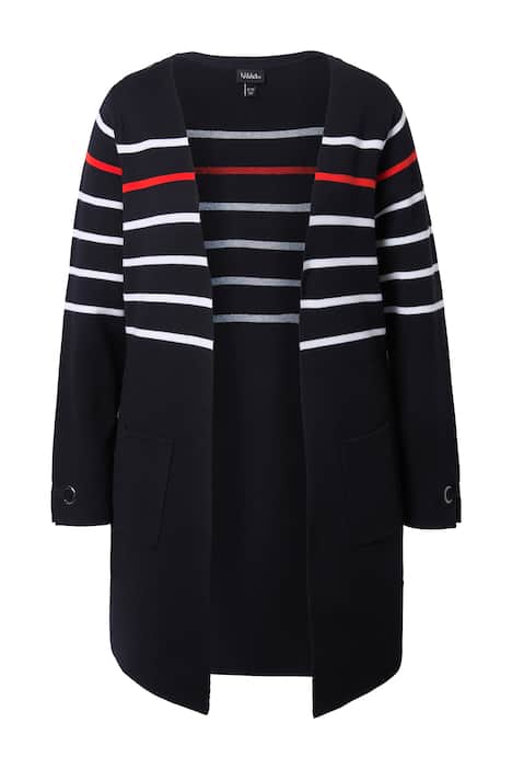 Dlouhý rozepínací svetr, pruhy, výstřih do V, dlouhé rukávy