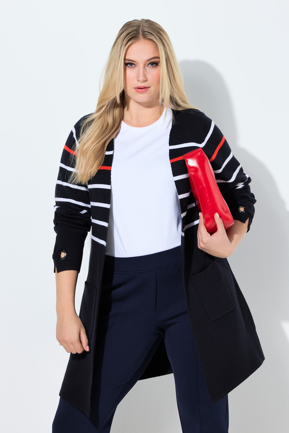 Lang vest, strepen, V-hals, lange mouwen