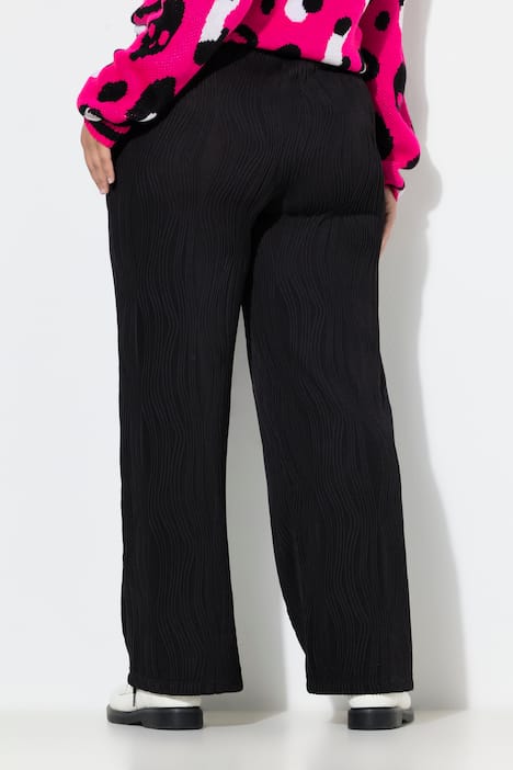 Broek, wijde pijpen, structuur, elastische tailleband