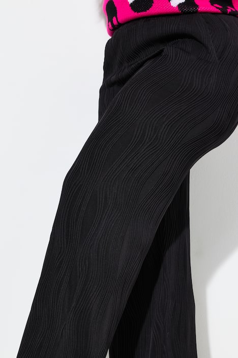 Broek, wijde pijpen, structuur, elastische tailleband