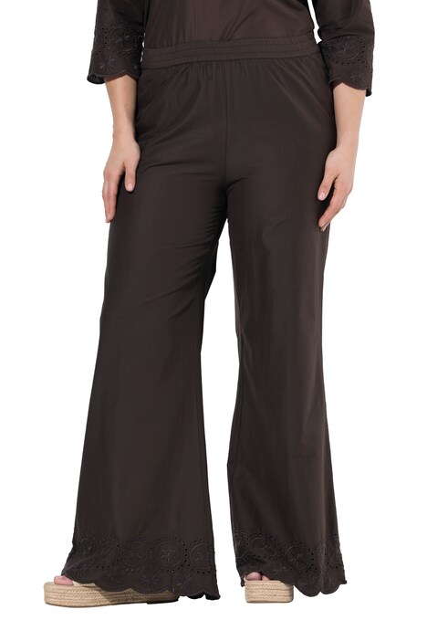 Kalhoty, dírkovaná výšivka, široké nohavice, bio-bavlna