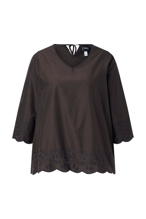 Košilová halenka, výšivka, V výstřih, 3/4 rukávy, bio-bavlna