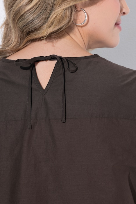 Hemdbluse, Stickerei, V-Ausschnitt, 3/4-Arm, Biobaumwolle