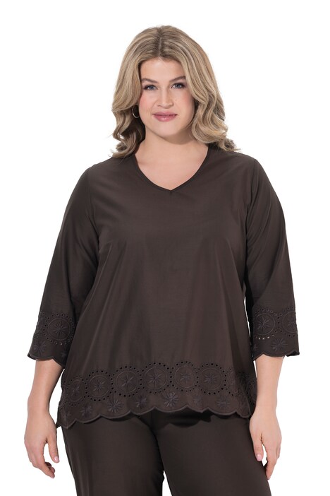 Košilová halenka, výšivka, V výstřih, 3/4 rukávy, bio-bavlna