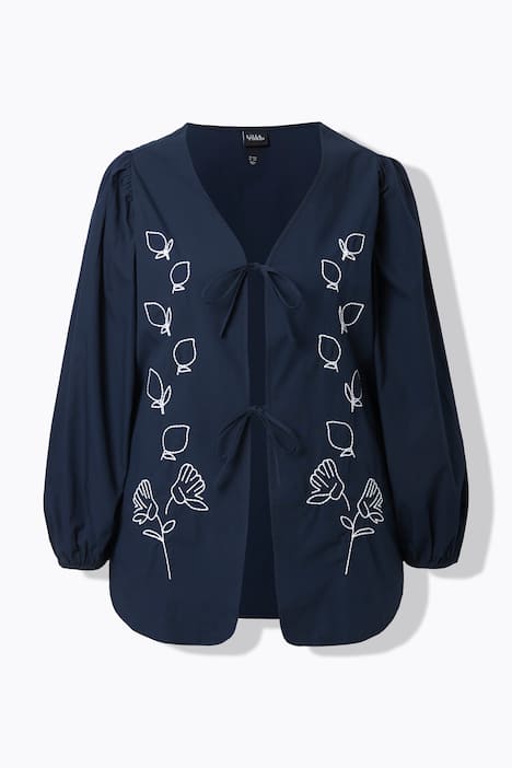 Giacca leggera dal taglio svasato con ricami, scollo a V e maniche a palloncino