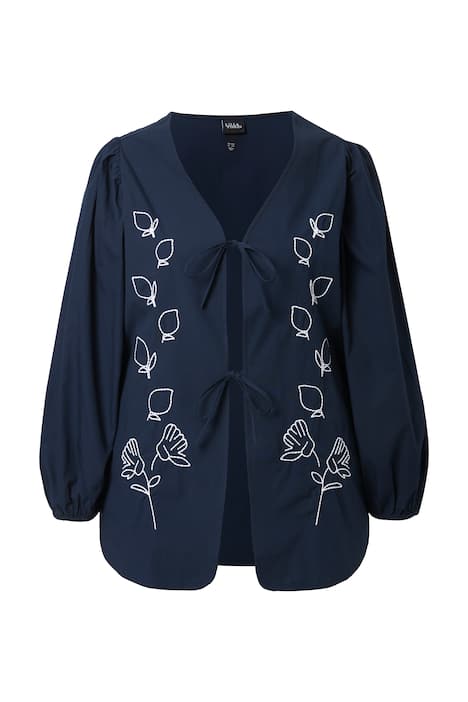 Košilová halenka, výšivka, A střih, výstřih do V, balónové rukávy