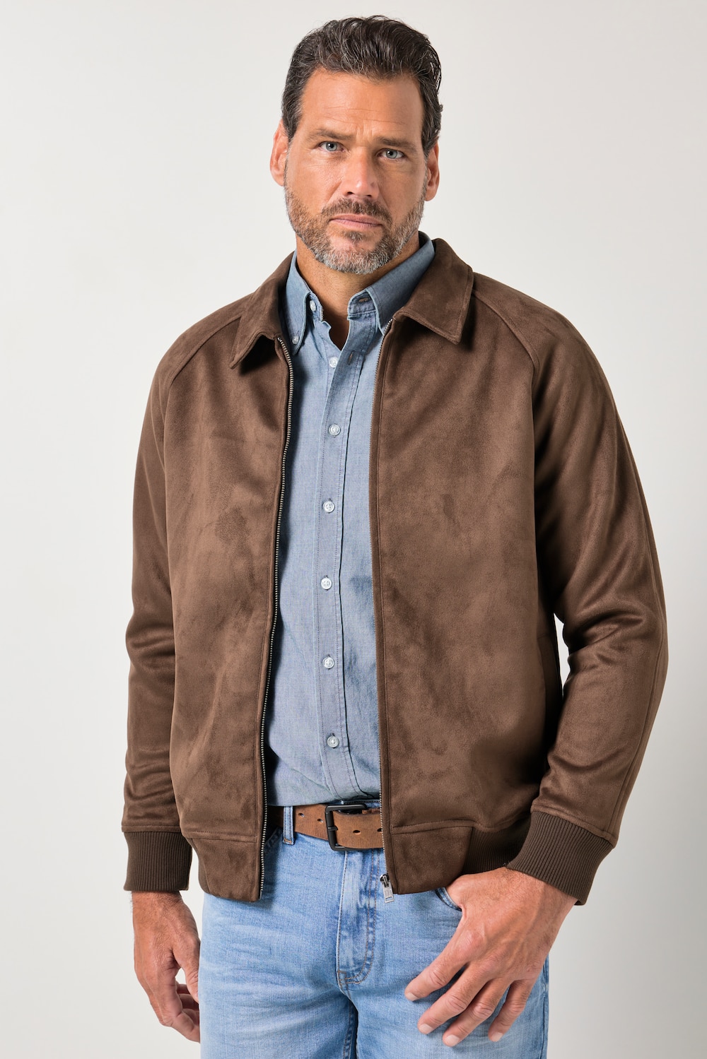 JP1880 Veloursblouson, Outdoor, Lederoptik, Zipper, bis 7 XL