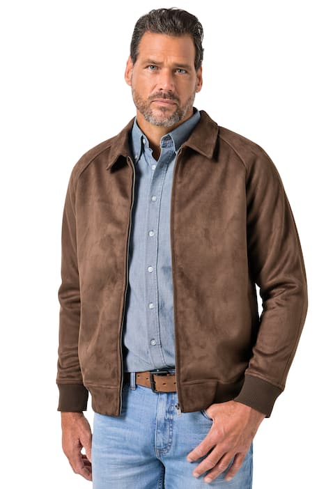 Semišový bluzon JP1880, outdoor, kožený vzhled, zip, do 7XL