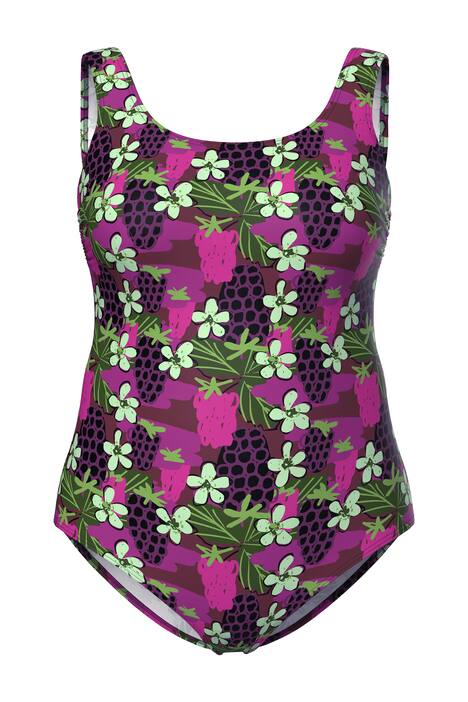 Plavky, květy, kulatý výstřih, bez měkkých košíčků