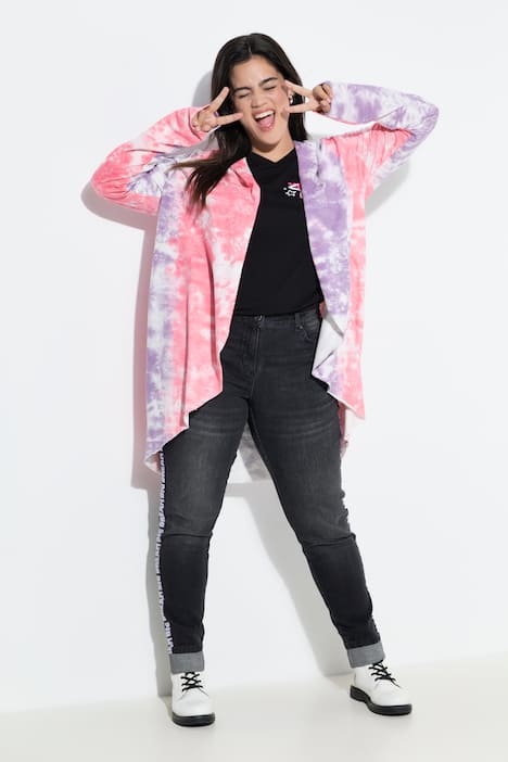 Sweatjacke, offen, Batik, HAPPY auf dem Rücken