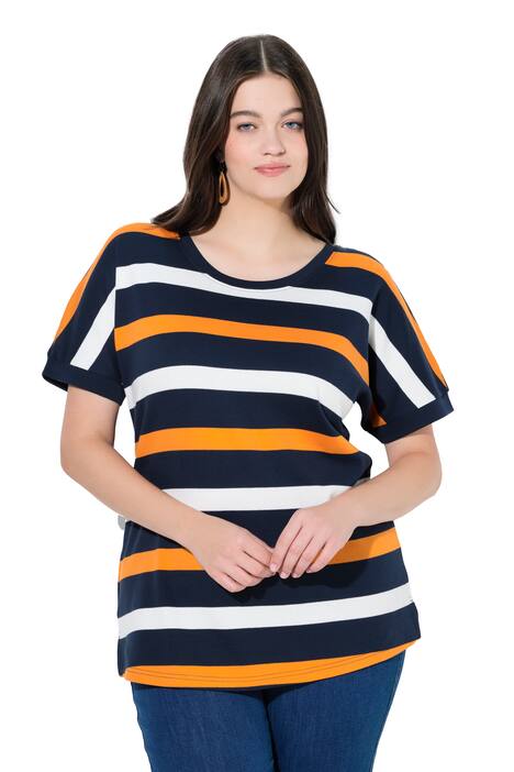 Mikina, pruhy, kulatý výstřih, krátké rukávy, biobavlna