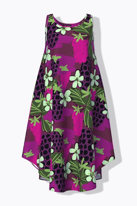 Sukienka midi, kwiaty, krój trapezowy, okrągły dekolt, bez rękawów