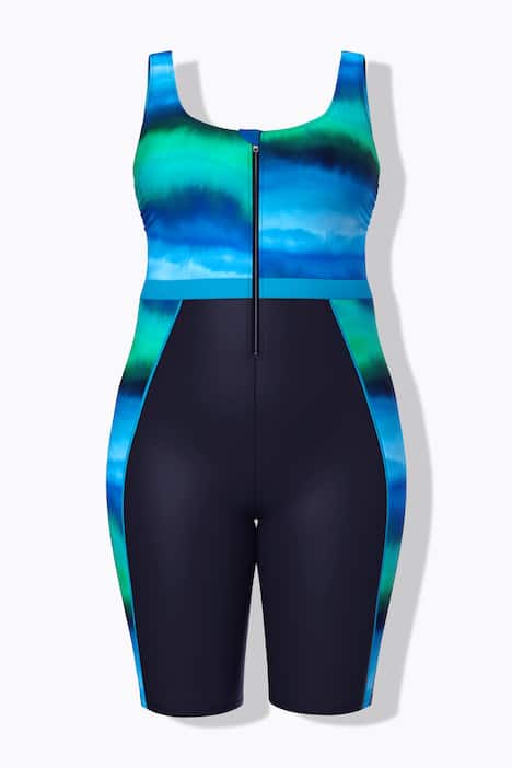 Badeanzug, langes Bein, Softcups, Zipper, recycelt