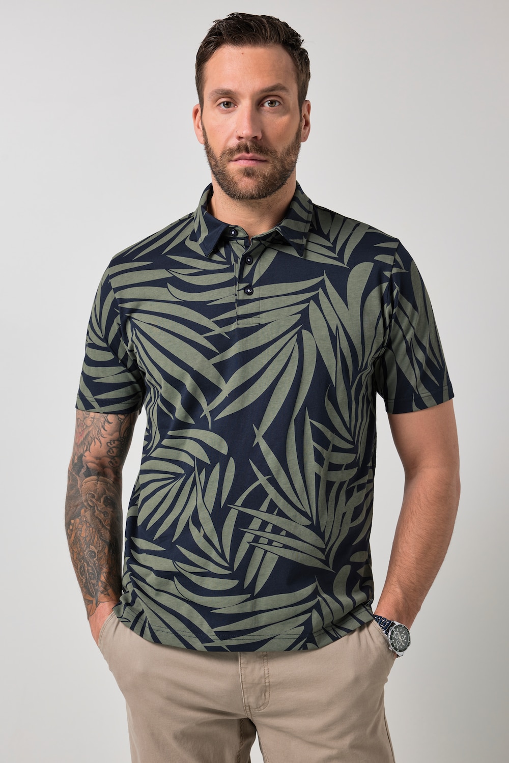 JP1880 Poloshirt, Halbarm, floraler Print, bis 8 XL