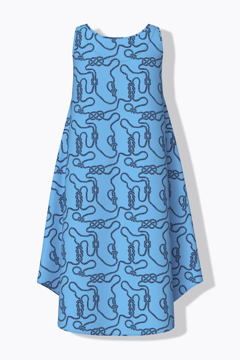 Robe midi motif nœuds marins, décolleté rond, modèle sans manches et coupe évasée