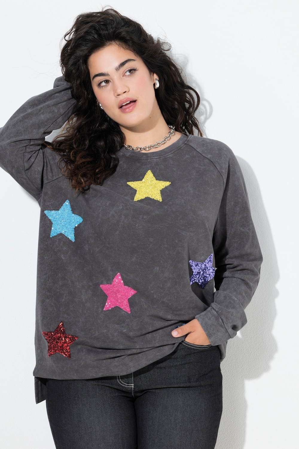 Sweatshirt, oversized, Paillettensterne