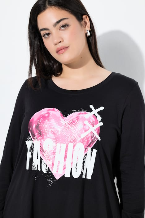 T-shirt, A-lijn, hartmotief, lange mouwen