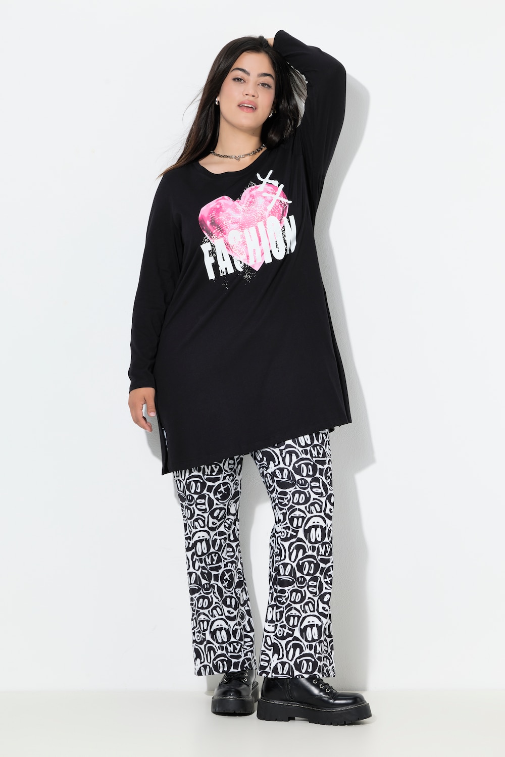 T-Shirt, A-Linie, Herz-Motiv, Langarm