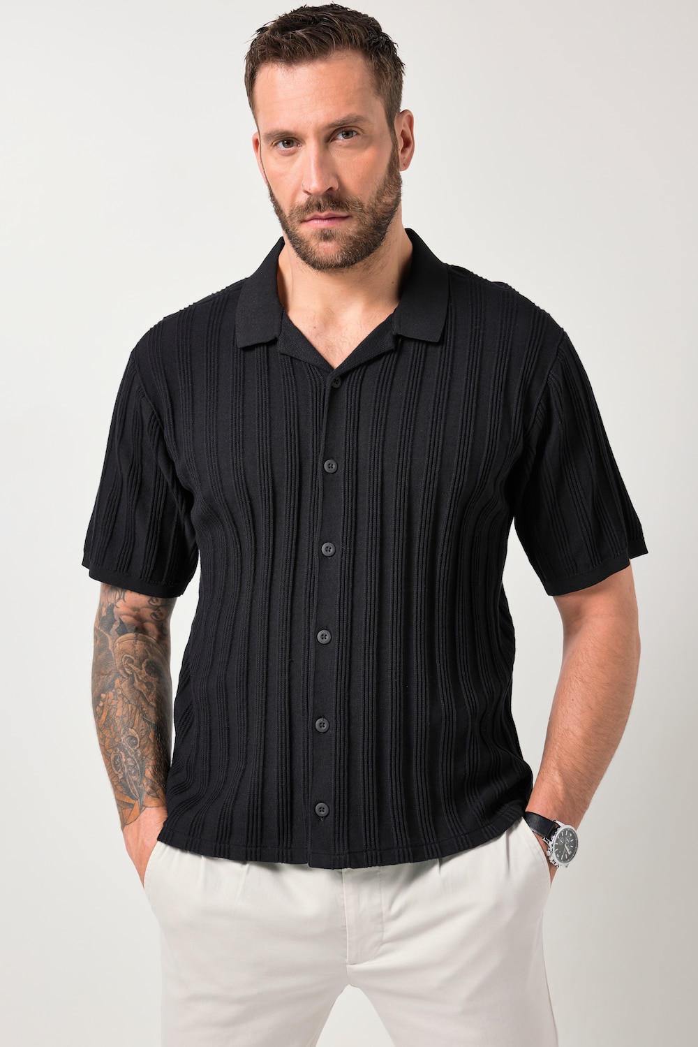 JP1880 Strickhemd, Halbarm, Cuba-Kragen, Cuba Fit, bis 7 XL