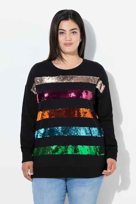 Sweatshirt, bequeme Passform, Pailletten-Streifen