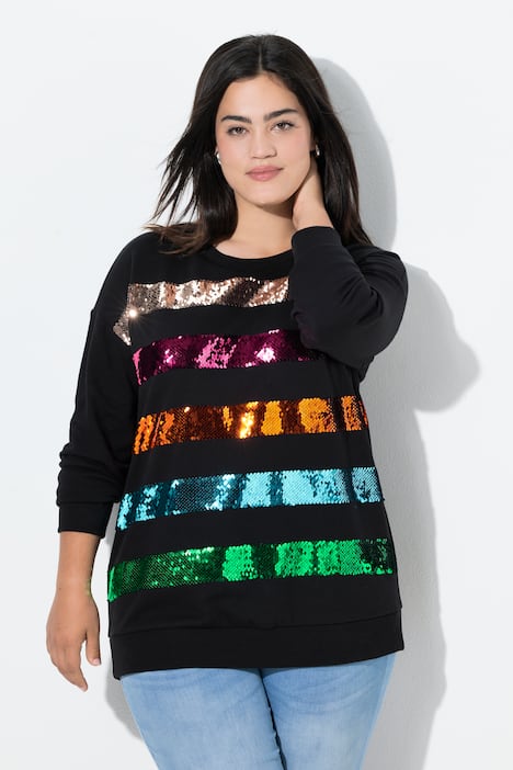 Sweatshirt, bequeme Passform, Pailletten-Streifen