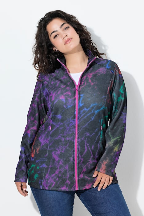 Strickfleece-Jacke, farbiger Alloverdruck