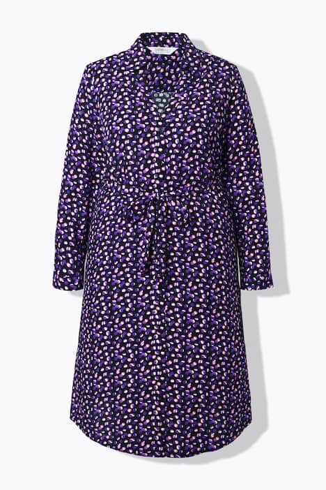 Overhemdblouse, midi-lengte, stippen, lange mouwen