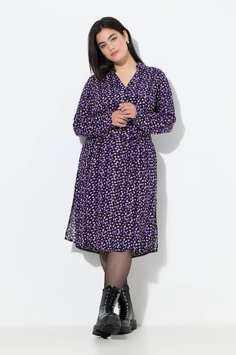 Overhemdblouse, midi-lengte, stippen, lange mouwen