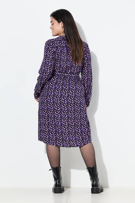 Overhemdblouse, midi-lengte, stippen, lange mouwen