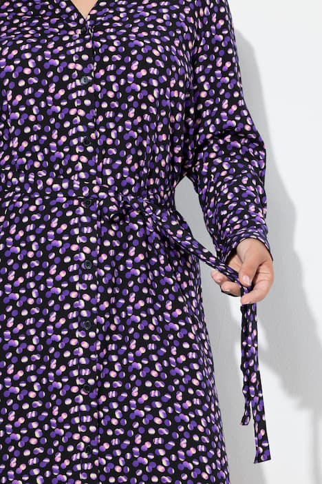 Overhemdblouse, midi-lengte, stippen, lange mouwen