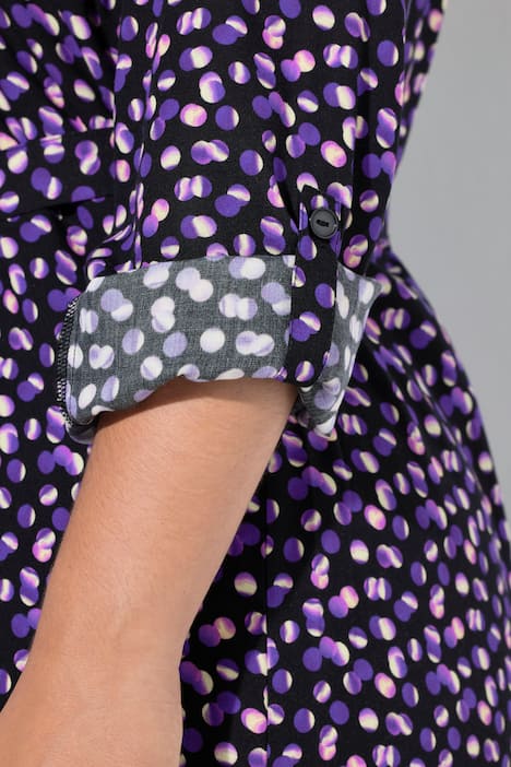 Overhemdblouse, midi-lengte, stippen, lange mouwen